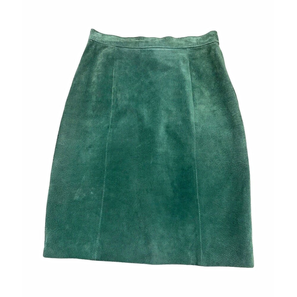 on ALL Green Suede Leather Lined Pencil Skirt Knee Length Zip 7